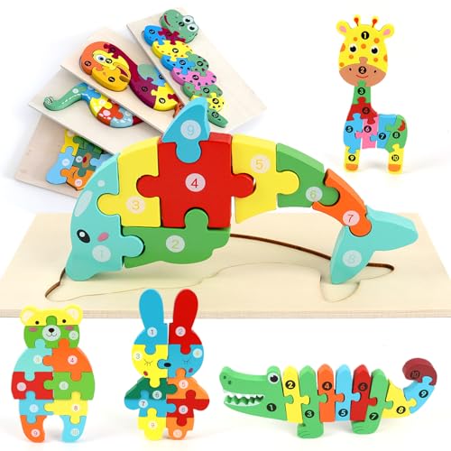 9 Stück Holzpuzzle für Kleinkinder,3D Holz Montessori Steckpuzzle,Tier Holzpuzzle Puzzle Kleinkind Lernspielzeug,Lernendes Pädagogisches Holzpuzzle-Spielzeug,Montessori Spielzeug ab 1 Jahr von Knoiuao