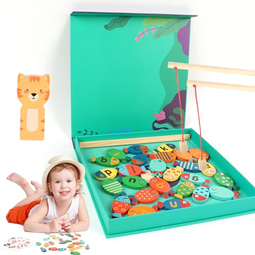 Magnetische Angelspiel Holzspielzeug,Angelspiel Holz ab 1 Jahr,Angelspiel für Kinder,Angeln Scrabble,Holz Magnetspiel Motorikspielzeug,Lernspielzeug Geschenk für Kinder ab 1+ Jahre von Knoiuao