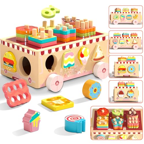 Knoiuao Eiscreme Spielzeug Kinder Holz,Eiswagen Spielzeug Holz,Eisdiele Kinder Holz,mit Eiscreme,Dimsum,DIY-Sortierspielzeug,zum Eistheke Rollenspiel,für 3 4 5 6 Jahre,Mädchen oder Jungen von Knoiuao