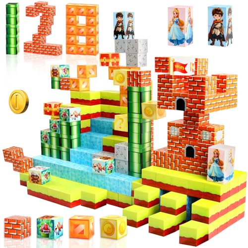 Knoiuao Magnetische Bausteine, 128 Stück Magnetic Building Blocks, Build Magnet Welt Set für Jungen und Mädchen, Montessori Bausteine Spielzeug, Geschenke für Kinder im Alter von 3 4 5 6 7 8 Jahren von Knoiuao