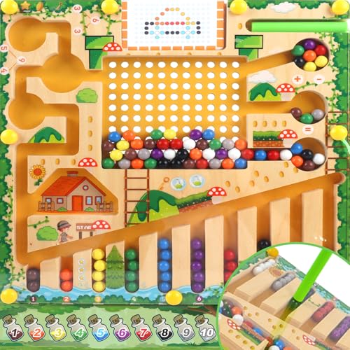 Magnetspiel Labyrinth Spielzeug,Montessori Magnetspiel Labyrinth,Hölzernes Puzzle-Aktivitätsbrett,Lehrreiches Zählspielzeug für Vorschulkinder,Pilzhaus,für Kinder ab 3 4 5 6 7 Jahren von Knoiuao