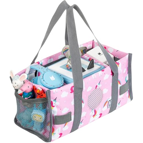 Knuffig Toniebox Tasche - Tragetasche für Toniebox & Zubehör, Aufbewahrung für Figuren, Musikbox Tasche für 2 Boxen, Abnehmbare Trennwände, Perfekt für Kinder & Reisen (Einhorn rosa) von Knuffig