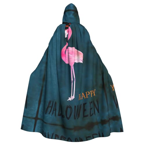 Halloween Flamingo Hexenhut Druck Kapuzenumhang lang für Halloween Cosplay Kostüme 150 cm Karneval Fasching Cosplay von KoNsev