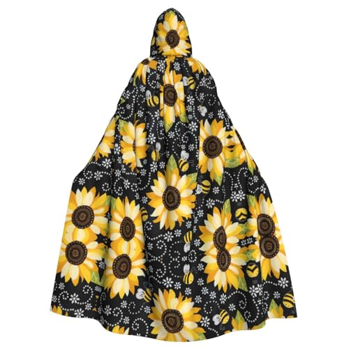 Kapuzenumhang mit Sonnenblumen-Bienen-Druck, lang, für Halloween, Cosplay, Kostüme, 150 cm, Karneval, Fasching, Cosplay von KoNsev