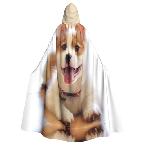 Kapuzenumhang mit süßem Corgi-Druck, lang, für Halloween, Cosplay, Kostüme, 150 cm, Karneval, Fasching, Cosplay von KoNsev