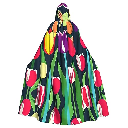 KoNsev Bunte Tulpen Kapuzenumhang, Cosplay-Kostüme, Unisex, Umhang, Halloween-Zauberer, Halloween-Dekoration, Geschenk, Schwarz, Einheitsgröße von KoNsev