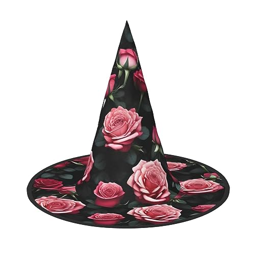 KoNsev Hexenhüte mit Rosenblüten für Damen, zum Aufhängen, Halloween, Hexenhut, Kostüm, Cosplay, Party, Mädchen, Hexenhüte, 1 Stück von KoNsev