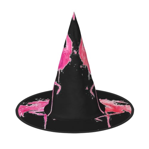 KoNsev Hexenhut für Damen, mit Tinte, Flamingos, zum Aufhängen, Halloween, Hexenhut, Kostüm, Cosplay, Party, Mädchen, Hexenhüte, 1 Stück von KoNsev