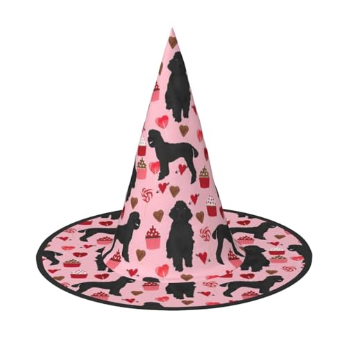 KoNsev Hexenhut für Damen, rosa Pudel, Hunde, zum Aufhängen, Halloween, Hexenhut, Kostüm, Cosplay, Party, Mädchen, Hexenhüte, 1 Stück von KoNsev