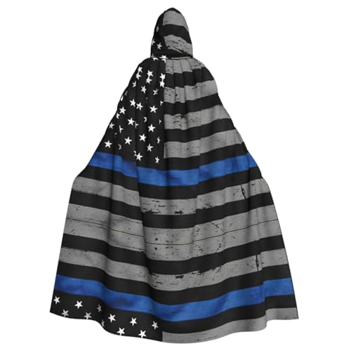 Umhang mit amerikanischer dünner blauer Flagge, mit Kapuze, Halloween, Mittelalter-Kostüm, Erwachsene, Cosplay, langer Umhang für Damen und Herren von KoNsev