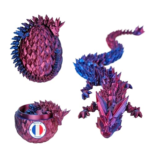 Beweglicher Drache & 3D-gedrucktes Drachenei - Fantastische Universumsdekoration/Fidget Toy - Geschenkidee, Einzigartige Dekoration für Zuhause, Kinderzimmer, Wohnzimmer (Rot Blau Glänzend) von Koala Studio