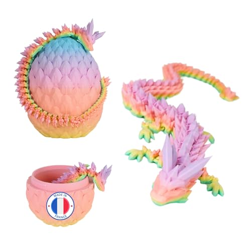 Beweglicher Drache & 3D-gedrucktes Drachenei - Fantastische Universumsdekoration / Fidget Toy - Geschenkidee, Einzigartige Dekoration für Zuhause, Kinderzimmer, Wohnzimmer (Regenbogen Matt) von Koala Studio