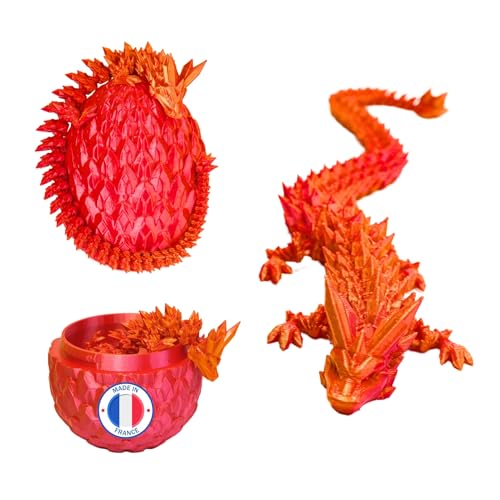 Beweglicher Drache & 3D-gedrucktes Drachenei - Fantastische Universumsdekoration / Fidget Toy - Geschenkidee, Einzigartige Dekoration für Zuhause, Kinderzimmer, Wohnzimmer (Rotgold Glänzend) von Koala Studio