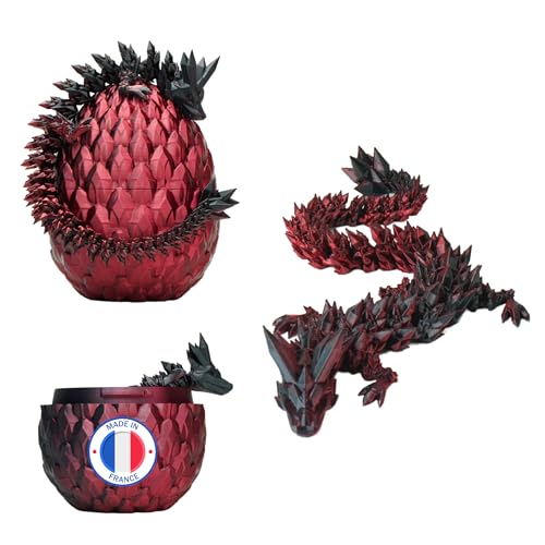 Beweglicher Drache & 3D-gedrucktes Drachenei - Fantastische Universumsdekoration / Fidget Toy - Geschenkidee, Einzigartige Dekoration für Zuhause, Kinderzimmer, Wohnzimmer (Rot Schwarz) von Koala Studio