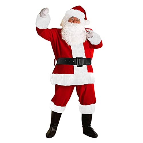 Blitzangebote - Santa Claus Kostüm Weihnachten Deluxe Rotes Weihnachtskostüm Herren Nikolauskostüm XXL Weihnachtsmann Weihnachtsm Costume Bart Weihnachts Urlaub Party Cosplay Outfits von Kobilee