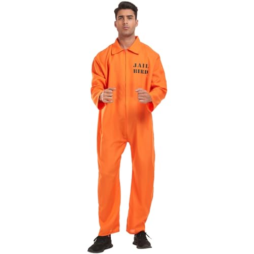 Gefängnis Kostüm, Oranger Overall Damen, Orangenes Häftling Kostüm Knasti Kostüm Gefangener Kostüm Sträfling Orange Overall Prisoner Costume, Insasse Kostüm Herren Damen Cosplay Karneval Mottoparty von Kobilee