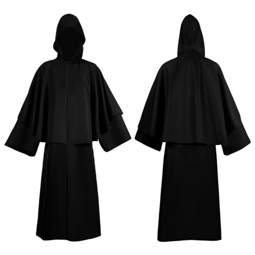 Kobilee Halloween Gruppenkostüm Zauberumhang mit Kapuze Halloween Teufelsumhang Gothic Schwarz Cloak mittelalter Rot Karneval Kapuzenumhang mit Ärmeln Maxi Cape Zauberer Fasching Mantel Vampirkostüm von Kobilee