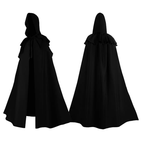 Kobilee Kapuzenumhang Herren, Zauberumhang Gothic Rot Kapuzenumhang mittelalter Karneval Cloak mit Kapuze Halloween Schwarz Teufelsumhang Zauberer Erwachsene Cape Maxi Unisex Teufel Kostüm Mantel von Kobilee