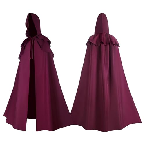 Kobilee Kapuzenumhang Herren, Zauberumhang Gothic Rot Kapuzenumhang mittelalter Karneval Cloak mit Kapuze Halloween Schwarz Teufelsumhang Zauberer Erwachsene Cape Maxi Unisex Teufel Kostüm Mantel von Kobilee