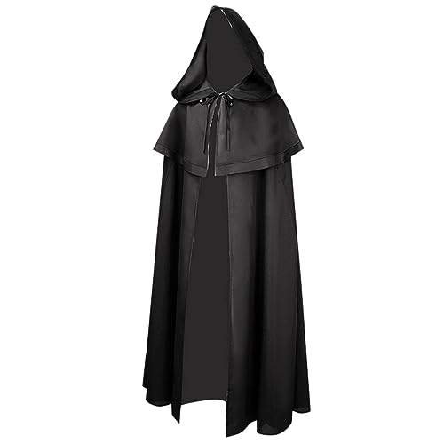 Kobilee Kostüm Herren Teufel: Umhang Rot Halloween Cloak mittelalter Schwarz Kapuzenumhang Gothic mit Kapuze Karneval Teufelsumhang Erwachsene Maxi Mantel Zauberer Fasching Gewand Vampirkostüm von Kobilee