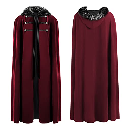 Kobilee Maxi Mantel, Cloak mit Kapuze Schwarz Kapuzenumhang mittelalter Gothic Teufelsumhang Halloween Rot Karneval Zauberumhang Maxi Unisex Cape mit Ärmeln Erwachsene Mantel Faschingskostüme von Kobilee