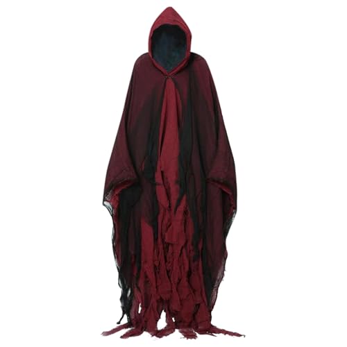 Kobilee Maxi Mantel, Teufelsumhang Schwarz Gothic Zauberumhang mit Kapuze Karneval Umhang mittelalter Rot Halloween Kapuzenumhang Fasching mit Ärmeln Gewand Erwachsene Maxi Cape Faschingskostüme von Kobilee