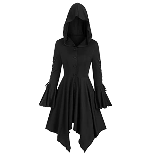 Kobilee Maxi Mantel - Cloak Gothic mittelalter Kapuzenumhang mit Kapuze Halloween Umhang Karneval Schwarz Rot Zauberumhang Erwachsene Zauberer Gewand Fasching Maxi Vampirkostüm Vampir Kostüm von Kobilee