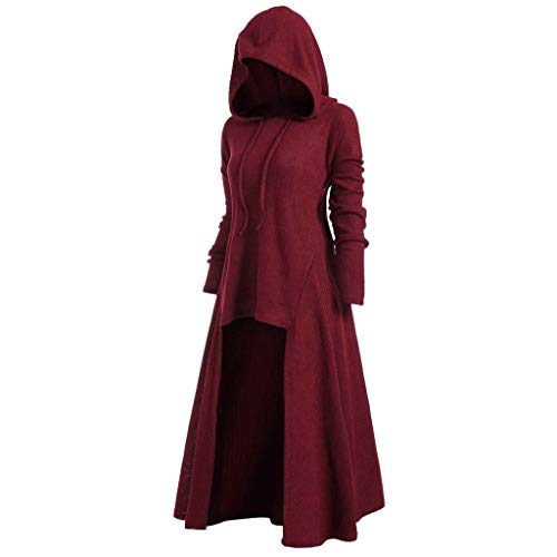 Kobilee Maxi Mantel Umhang Rot Schwarz Cloak mit Kapuze Gothic Kapuzenumhang Karneval Halloween mittelalter Teufelsumhang Fasching mit Ärmeln Cape Maxi Erwachsene Vampir Kostüm Faschingskostüme von Kobilee