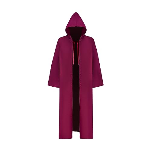 Kobilee Maxi Mantel: Zauberumhang Karneval mittelalter Cloak Gothic Rot Kapuzenumhang Halloween Schwarz mit Kapuze Umhang Unisex Hexe Cape Maxi Fasching Vampir Kostüm Mantel von Kobilee