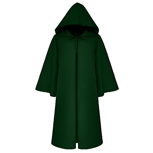 Kobilee Schwarzer Umhang mit Kapuze Cloak mit Kapuze Schwarz Zauberumhang Gothic Halloween Umhang Rot Karneval mittelalter Teufelsumhang Maxi Unisex Teufel Kostüm Fasching Hexe Gewand Mantel von Kobilee