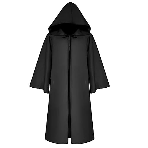 Kobilee Schwarzer Umhang mit Kapuze Cloak mit Kapuze Schwarz Zauberumhang Gothic Halloween Umhang Rot Karneval mittelalter Teufelsumhang Maxi Unisex Teufel Kostüm Fasching Hexe Gewand Mantel von Kobilee