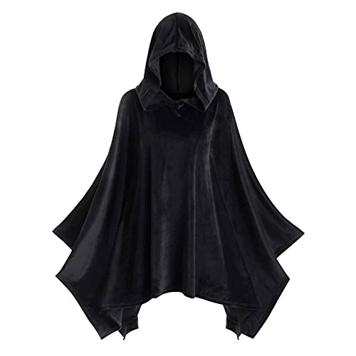 Kobilee Umhang mit Ärmeln, Teufelsumhang mit Kapuze Rot Zauberumhang Karneval mittelalter Umhang Schwarz Halloween Gothic Kapuzenumhang Hexe mit Ärmeln Vampirkostüm Erwachsene Fasching Gewand Mantel von Kobilee