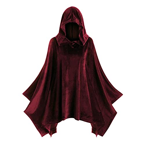 Kobilee Umhang mit Ärmeln, Teufelsumhang mit Kapuze Rot Zauberumhang Karneval mittelalter Umhang Schwarz Halloween Gothic Kapuzenumhang Hexe mit Ärmeln Vampirkostüm Erwachsene Fasching Gewand Mantel von Kobilee