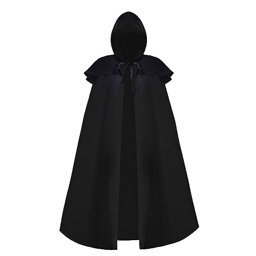 Kobilee Vampir Kostüm Herren Umhang Karneval Gothic Cloak Halloween Rot Teufelsumhang mit Kapuze Schwarz mittelalter Kapuzenumhang Hexe Maxi Cape Fasching Zauberer Gewand Mantel von Kobilee