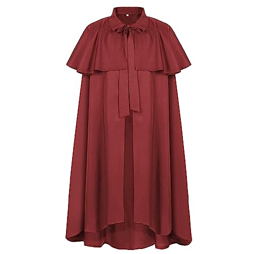 Kobilee Wikinger Umhang Herren - Teufelsumhang Karneval mit Kapuze Kapuzenumhang Gothic Halloween Cloak mittelalter Rot Schwarz Umhang Fasching Hexe Vampir Kostüm Maxi Erwachsene Mantel Cape von Kobilee