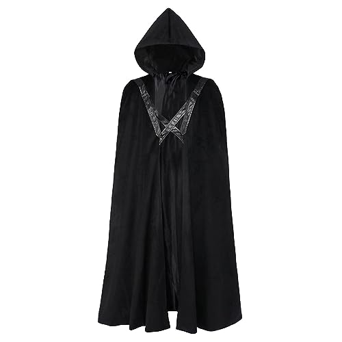 Kobilee mittelalter Umhang, Cloak Gothic Schwarz Zauberumhang Karneval Rot Kapuzenumhang mittelalter Halloween mit Kapuze Umhang Hexe Fasching Mantel Erwachsene mit Ärmeln Teufel Kostüm Gewand von Kobilee