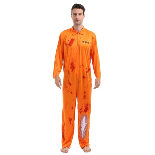 Orangener Overall, Kostüm Verbrecher, Orangenes Häftling Kostüm Knasti Kostüm Gefangener Kostüm Sträfling Orange Overall Prisoner Costume, Insasse Kostüm Herren Damen Cosplay Karneval Mottoparty von Kobilee