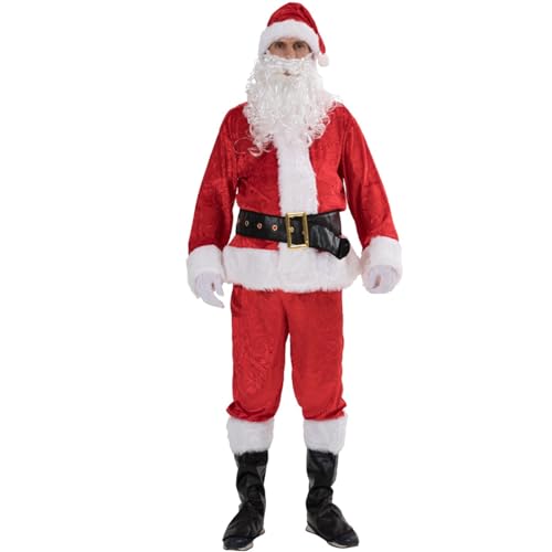 Warehouse Deal, Santa Claus Kostüm Weihnachten Deluxe Rotes Weihnachtskostüm Herren Nikolauskostüm XXL Weihnachtsmann Weihnachtsm Costume Bart Weihnachts Urlaub Party Cosplay Outfits von Kobilee