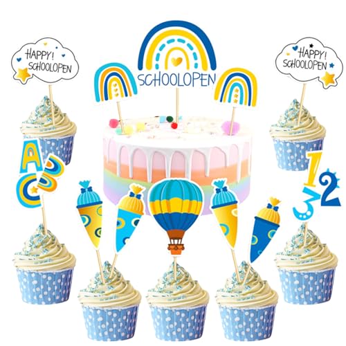 KOBOKO 2024 Tortendeko zur Einschulung, Schulkind Tortendeko für Junge Mädchen 1. Schultag Party Deko, ABC 123 Schultüte Cupcake Topper Schulanfang Cupcake von Koboko