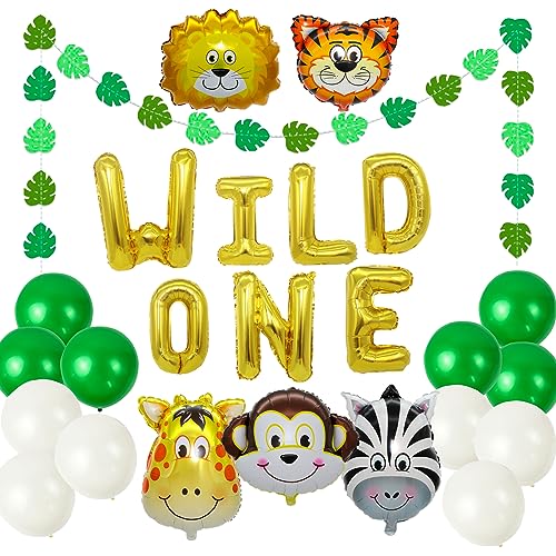 Geburtstag Junge Mädchen, Wild One Geburtstag Deko,Deko 1. Geburtstag Junge Mädchen,Geburtstagsdeko 1 Jahr Junge Mädchen,Dschungel Kindergeburtstag Deko 1 Jahr mit Luftballons,Ziehen Sie Die Fahne von Koboko