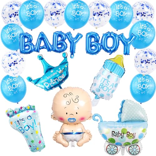 KOBOKO Babyparty Deko Junge, 27 Stück Baby Shower Deko Boy Luftballons Blau, Baby Boy Deko Baby Luftballon, Its a Boy Deko Baby Folienballon Baby Party, Baby Balloons für Baby Shower Junge Deko von Koboko