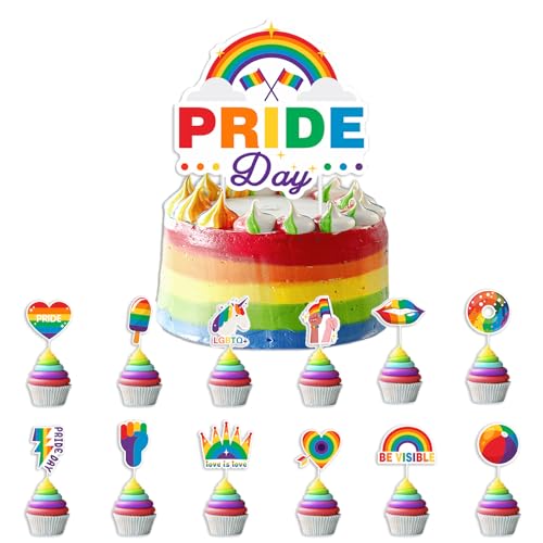 KOBOKO 13 Stücke Regenbogen flagge Zahnstocher,LGBTQ Regenbogen Kuchen Toppers,Gay Pride Cupcake Picks Flagge Dessert Flaggen Für Geburtstag Hochzeitsfeier Pride Month Parade Party Tisch Dekoration von Koboko