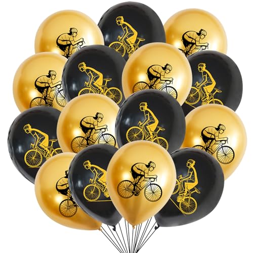 KOBOKO Deko Luftballons Fahrrad Geburtstagsdeko, 18 Stück Luftballon Deko Geburtstag Junge Fahrrad, Kindergeburtstag Deko Schwarz Gold Helium Ballons, Fahrrad Deko für Geburtstag Junge Party Deko von Koboko