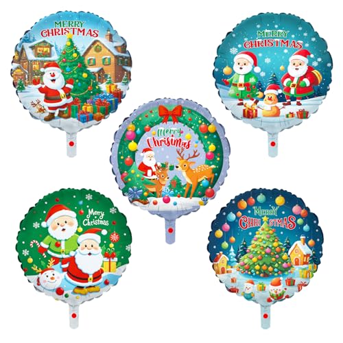 KOBOKO Deko Weihnachten Ballon, 5 Stück Weihnachtsdeko Ballons Runde, Luftballons Weihnachtsdeko Kinder, Folienballon Weihnachten Weihnachten Party Deko, Weihnachtsballons Helium Merry Christmas Deco von Koboko