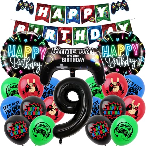 KOBOKO Gaming Geburtstagsdeko 9 jahre junge, Luftballon 9 Jahre Junge Gamer Deko, Videospiel Luftballons Geburtstag 9 Jahre Junge, Deko 9. Geburtstag Junge Folienballon für Kinder Spiel Thema Party KOBOKO Gaming Geburtstagsdeko 9 jahre junge, Luftballon 9 Jahre Junge Gamer Deko, Videospiel Luftballons Geburtstag 9 Jahre Junge, Deko 9. Geburtstag Junge Folienballon für Kinder Spiel Thema Party von Koboko