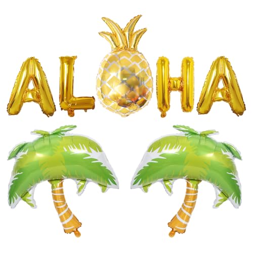 KOBOKO Hawaii Deko Folienballon, Hawaii Party Deko Ballons, Ananas Deko Aloha Ballon, Beach Party Deko Hawaiian Tropic Palme Luftballons, Sommer Deko ballons für Aloha Thema Deko, Sommerparty von Koboko