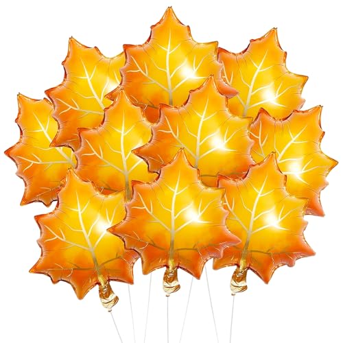 KOBOKO Herbst Deko Ahornblatt Folienballon, 10 Stück Herbstdeko Ahornblatt Ballons, Thanksgiving Deko Luftballons Herbst Set, Herbst Dekoration Luftballon Orange für Geburtstag Erntedankfest Deko von Koboko