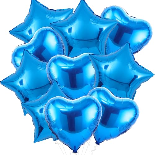 KOBOKO Stern Folienballon Geburtstagsdeko Blau, Herz Luftballons Blau, Herz Stern Folienballons Geburtstag Deko, Herzluftballons Hochzeit, Helium Ballons Stern Blau, Blaue Herzluftballons Hochzeit von Koboko