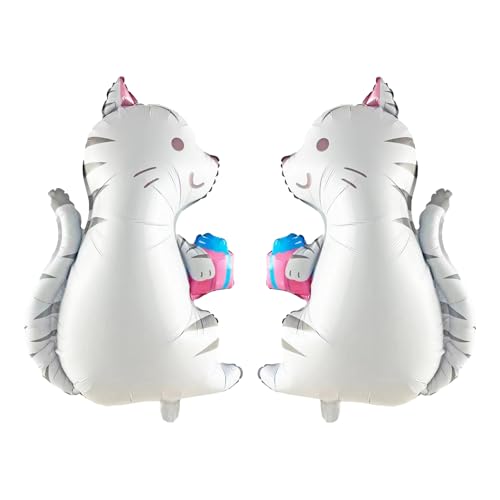 KOBOKO Katzen Deko Ballons Geburtstag, 2 Stück Katze Deko Folienballon Geburtstag, Katze Luftballons Geburtstag Mädchen, Geschenk Katzen Geburtstag Deko Helium Ballon Tiere für Kindergeburtstag Deko von Koboko