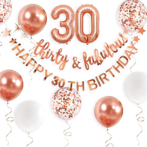 KOBOKO Luftballons 30. Geburtstag Roségold, 30 Geburtstag Frauen Deko Set, Ballon Geburtstagsdeko 30 Jahre, Happy Birthday Banner Folienballon 30, Konfetti Luftballon 30 Deko Geburtstag Frau Roségold von Koboko